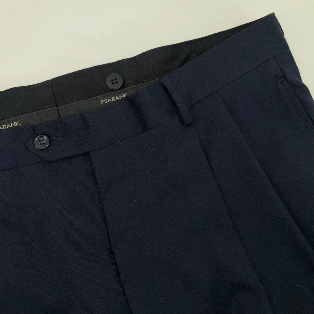 Jos. A. Bank Windsor Mens Navy Blue 100% Wool Pleated Cuffed Dress Pants 36 RG